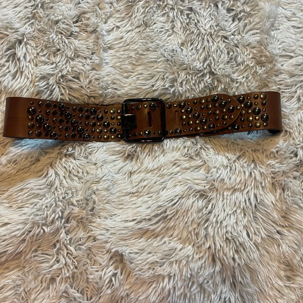 Brown Studded Leather Waist Belt - Women's Accessories
